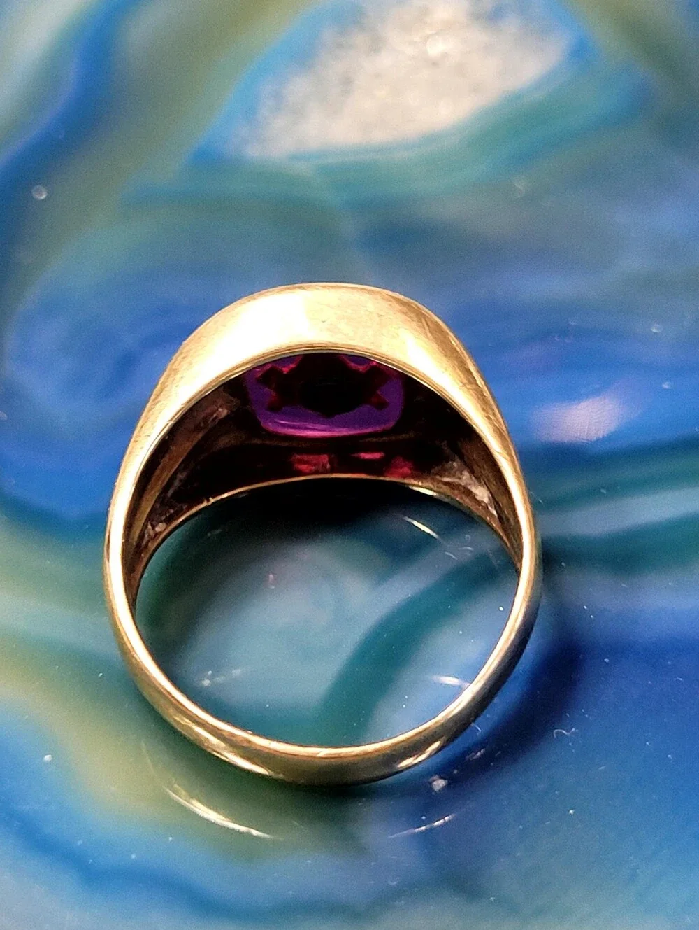 10k Gold Masonic Signet Ring with pink Stone